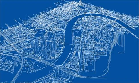 Outline city concept. Wire-frame style Illustrazione stock