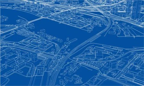 Outline city concept. Wire-frame style 스톡 일러스트