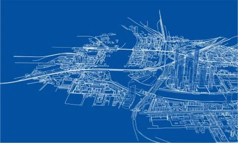 Outline city concept. Wire-frame style Stock Illustration