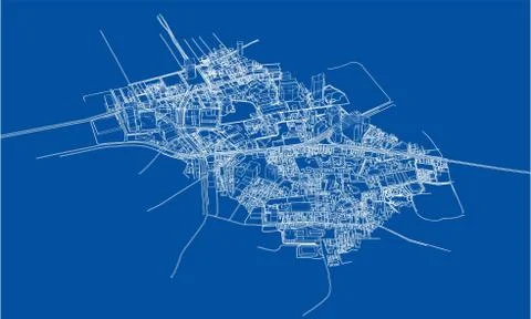 Outline city concept. Wire-frame style Stock Illustration