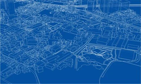 Outline city concept. Wire-frame style Stock Illustration