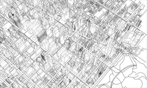 Outline city concept. Wire-frame style 库存插图