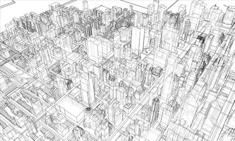 Outline city concept. Wire-frame style 库存插图