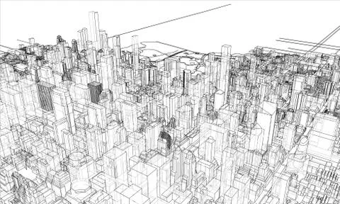 Outline city concept. Wire-frame style イラスト素材