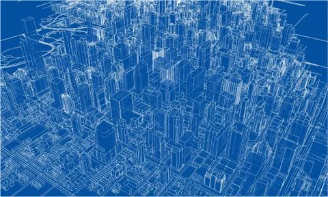 Outline city concept. Wire-frame style Illustrazione stock