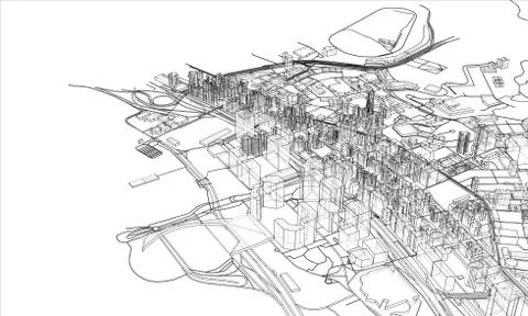 Outline city concept. Wire-frame style Stock Illustration