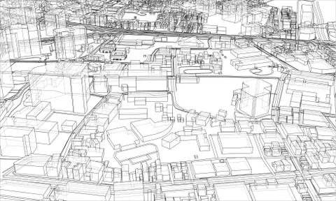 Outline city concept. Wire-frame style 스톡 일러스트