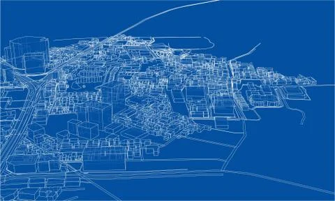 Outline city concept. Wire-frame style Stock Illustration