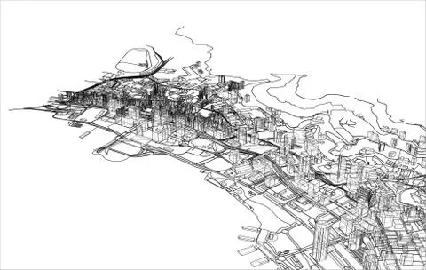 Outline city concept. Wire-frame style Stockillustratie