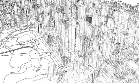 Outline city concept. Wire-frame style 스톡 일러스트
