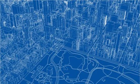 Outline city concept. Wire-frame style Illustrazione stock