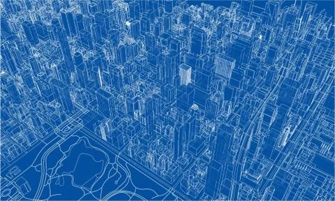 Outline city concept. Wire-frame style Stock Illustration