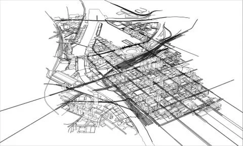 Outline city concept. Wire-frame style Stock Illustration