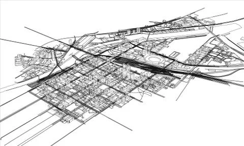 Outline city concept. Wire-frame style Stock Illustration