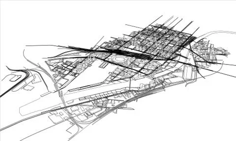 Outline city concept. Wire-frame style 库存插图