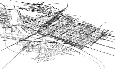 Outline city concept. Wire-frame style Stock-Illustration