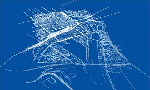 Outline city concept. Wire-frame style Stockillustratie