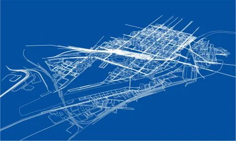 Outline city concept. Wire-frame style Stock Illustration