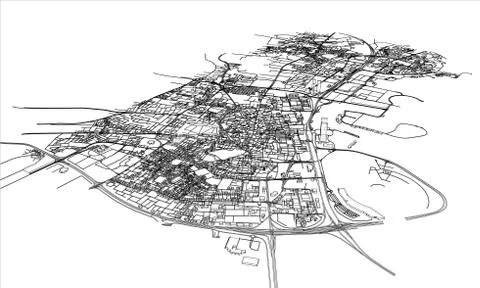 Outline city concept. Wire-frame style Illustrazione stock