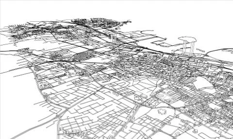 Outline city concept. Wire-frame style 库存插图