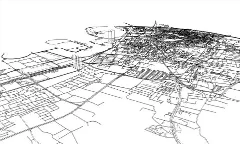 Outline city concept. Wire-frame style Illustrazione stock