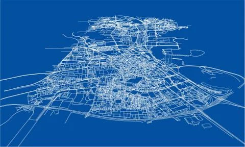 Outline city concept. Wire-frame style 스톡 일러스트