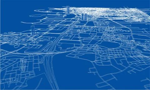 Outline city concept. Wire-frame style Stock Illustration