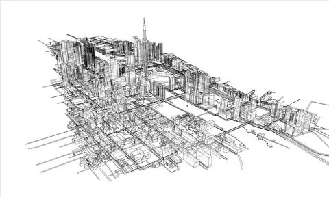 Outline city concept. Wire-frame style 库存插图