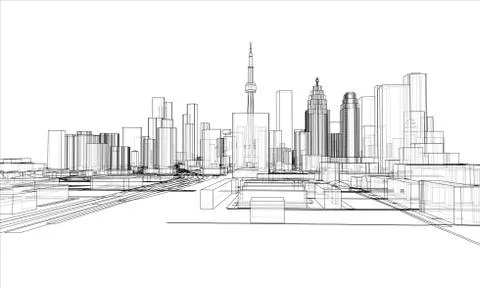 Outline city concept. Wire-frame style Stock Illustration
