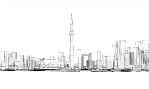 Outline city concept. Wire-frame style Stock Illustration