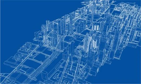 Outline city concept. Wire-frame style Stock Illustration