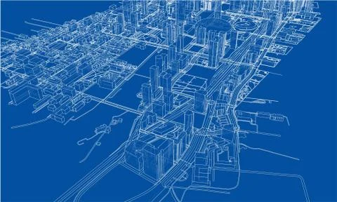 Outline city concept. Wire-frame style Stock Illustration
