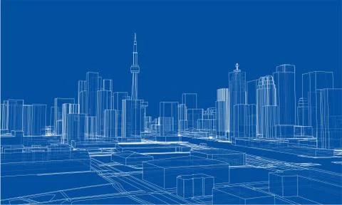 Outline city concept. Wire-frame style イラスト素材