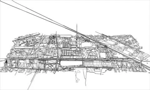 Outline city concept. Wire-frame style Stock Illustration