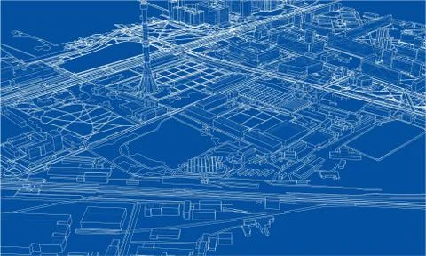Outline city concept. Wire-frame style 스톡 일러스트