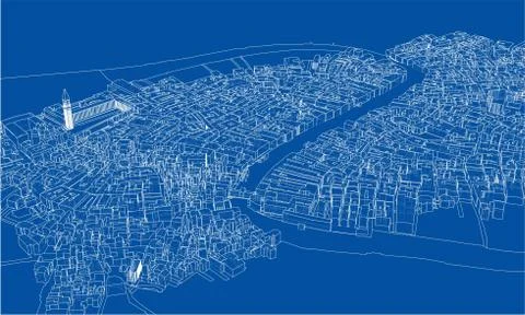 Outline city concept. Wire-frame style 库存插图