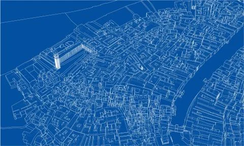 Outline city concept. Wire-frame style 스톡 일러스트