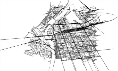 Outline city concept. Wire-frame style Stockillustratie