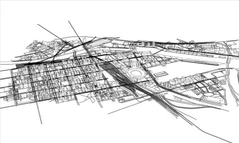 Outline city concept. Wire-frame style Illustrazione stock