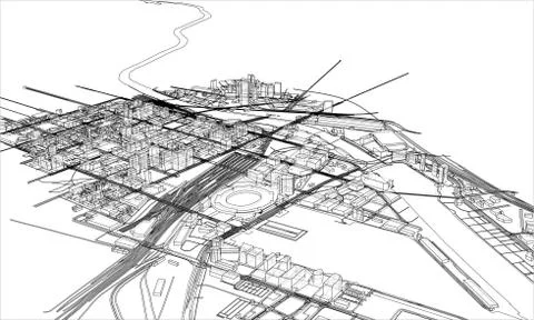 Outline city concept. Wire-frame style Stockillustratie