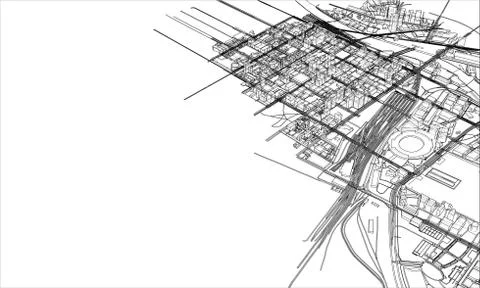 Outline city concept. Wire-frame style Stock Illustration