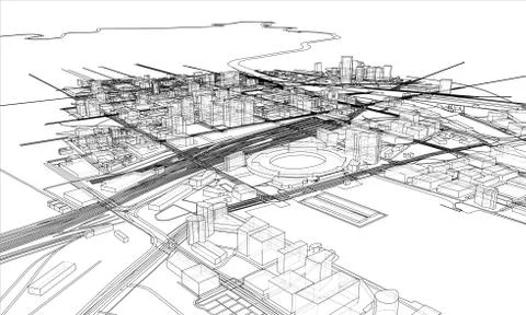 Outline city concept. Wire-frame style 스톡 일러스트