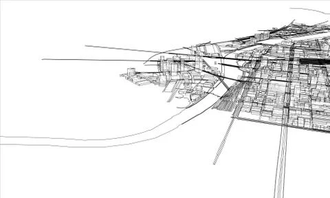 Outline city concept. Wire-frame style Stock Illustration