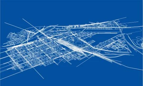 Outline city concept. Wire-frame style Stock Illustration