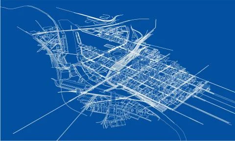 Outline city concept. Wire-frame style Stockillustratie