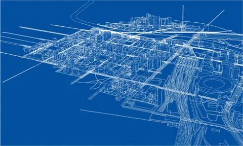 Outline city concept. Wire-frame style Illustrazione stock