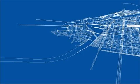 Outline city concept. Wire-frame style Stock Illustration