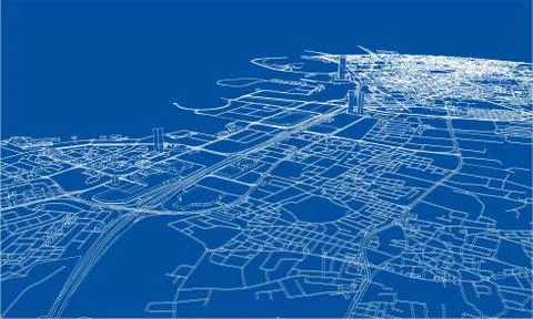 Outline city concept. Wire-frame style Stock Illustration