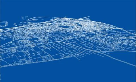 Outline city concept. Wire-frame style Stock Illustration