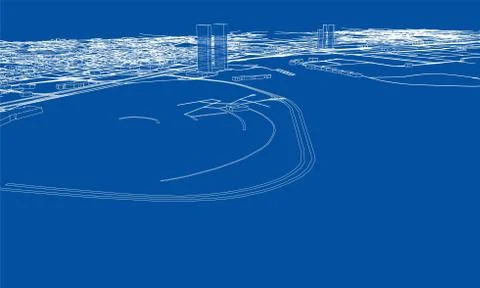 Outline city concept. Wire-frame style 스톡 일러스트